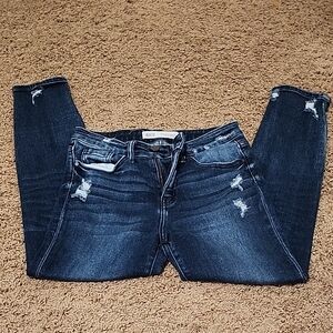 BKE Women's Dark Blue Distressed Skinny Jeans